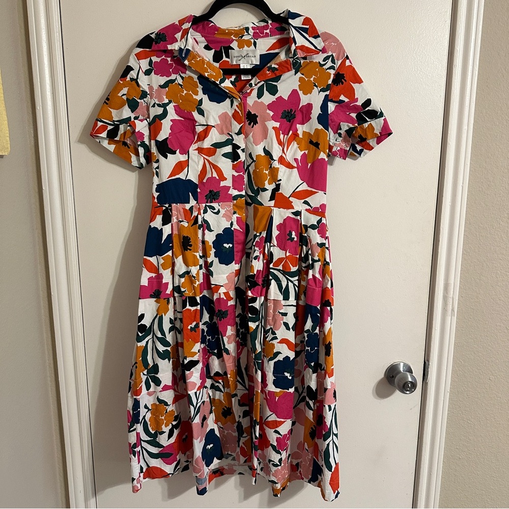 DONNA MORGAN SHORT SLEEVE POPLIN FLORAL SHIRT DRESS